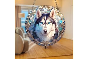 WQVSHRO 5.9'' Husky Dog Stained Acrylic Window Hangings,Pet Dog Memorial Gift Hanging Decor, Art Wall Panel, Dog Gift for Dog Lover, Son, Daughter (Husky Dog)