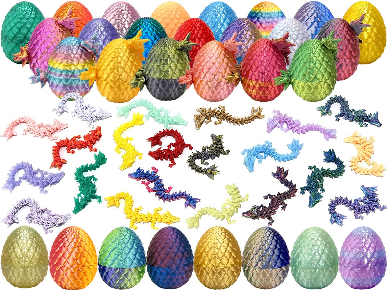 8 Pcs Random 3D Printed Dragon Eggs with Dragon Inside,Mystery Easter Egg Set Articulated Fidget,Home Office Decor Executive Desk Gifts