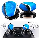 Playrealm FPS Thumbstick Extender & 3D Texture Rubber Silicone Grip Cover 2 Sets for PS5 Dualsenese & PS4 Controller (Camouflage Blue)