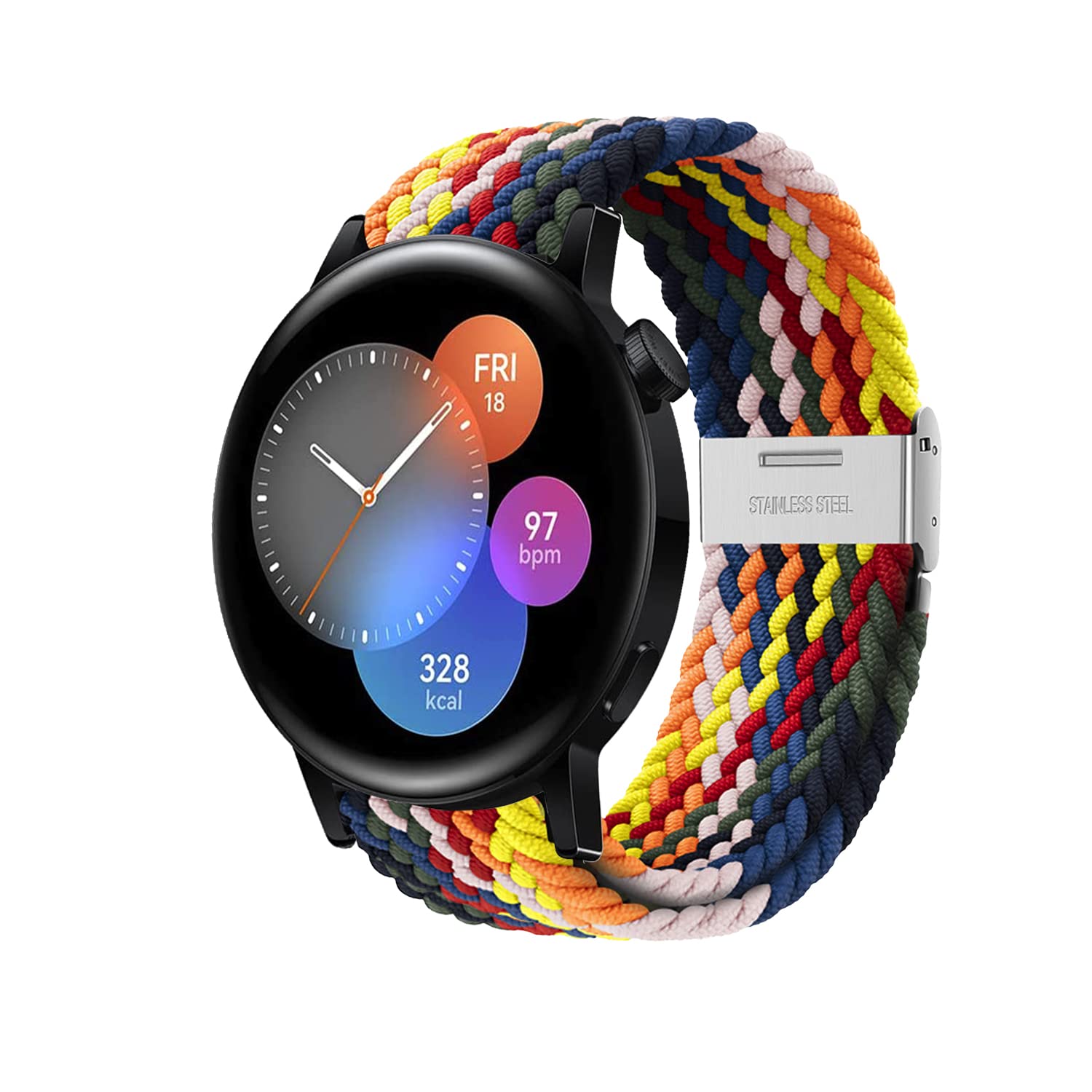 Niboow 20mm Strap for Huawei Watch GT 3 Pro 43mm/GT 3 42mm/GT 2 42mm/Watch 2/Watch 2 Pro/Watch 2 Sport/Honor Magic Watch 2 42mm, Nylon Braided Watch Bands for Garmin Vivoactive 5 - Rainbow