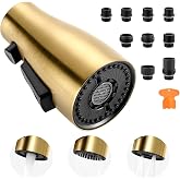 Kitchen Faucet Spray Head Replacement 3 Modes with 9 Adapters | Anti-Rust, Pull Down Sink Sprayer Head, Compatible with Moen, Delta, American Standard Faucets, Brushed Gold