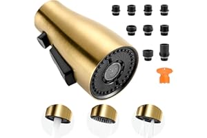 ARCORA Kitchen Faucet Spray Head Brushed Gold, 3-Function Kitchen Sink Spray Nozzle with 9 Adapters, Kitchen Faucet Head Replacement Compatible with Moen, Delta, American Standard Faucets