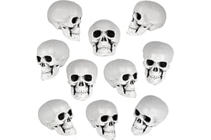 KINYFY 10 Pcs Halloween Skeleton Heads, Mini Plastic Skull Heads, Human Head Bone Model for Bar, Haunted House Props, Halloween Party Decoration