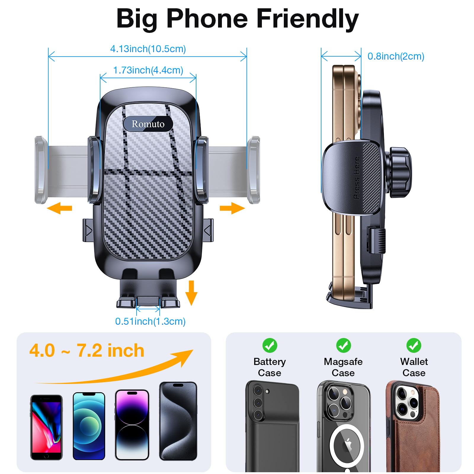 Romuto Phone Holders for Your Car Phone Holder Mount【Super Suction】Cell Phone Mount for Car Accessories for Women Men Dashboard/Windshield/Vent Truck Stand Wall Mounts for iPhone 17 Pro Max 16 Samsung
