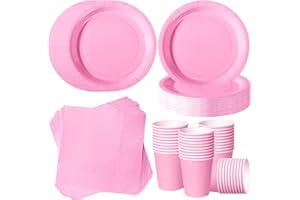 ZblPyro Blush Pink Party Tableware Set for 40 Guests |A Set of 120 pcs Includes Round Paper Plates, Cups & Napkins | Baby Sho