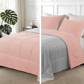 Exclusivo Mezcla Lightweight Summer Reversible Queen Size Comforter Set, Down Alternative Comforter with 2 Pillow Sham, Queen Size Bedding Set for All Seasons, Blush Pink/Light Grey