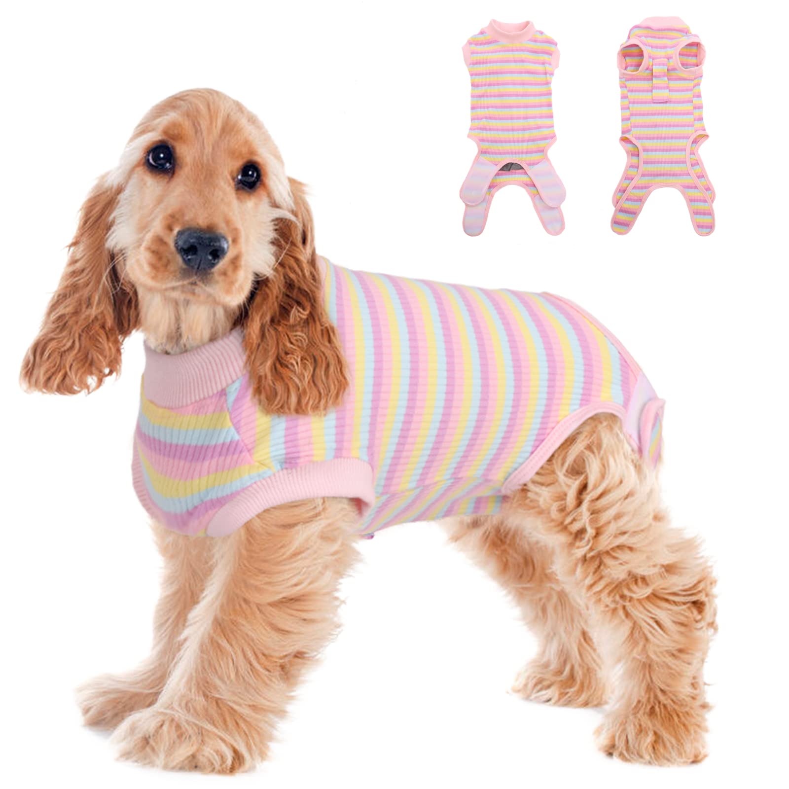 Dog Recovery Suit After Surgery, Breathable Post-Operative Shirt for Abdominal Wounds Sterilization Spay Neuter Dog Operation Recovery Suit Female Dogs Cone E-Collar Alternative(Pink Stripes, M)