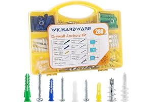 280Pcs Drywall Anchors and Screws Kit, Wall Anchors and Screws for Drywall - 6 Sizes Dry Wall Anchor Set and 140Pcs Galvanized Self-Tapping Screws with WK.HARDWARE Organizer Box