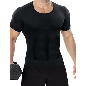 JESIDO Compression Shirt Men Short Sleeve Workout Body Shaper Tops | Mens Slimming Undershirt; Instant Shaping; Seamless & In