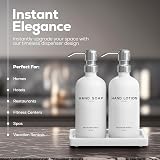 Brighter Barns White Glass Soap Lotion Dispenser Set with Tray - Bathroom Sink view 2