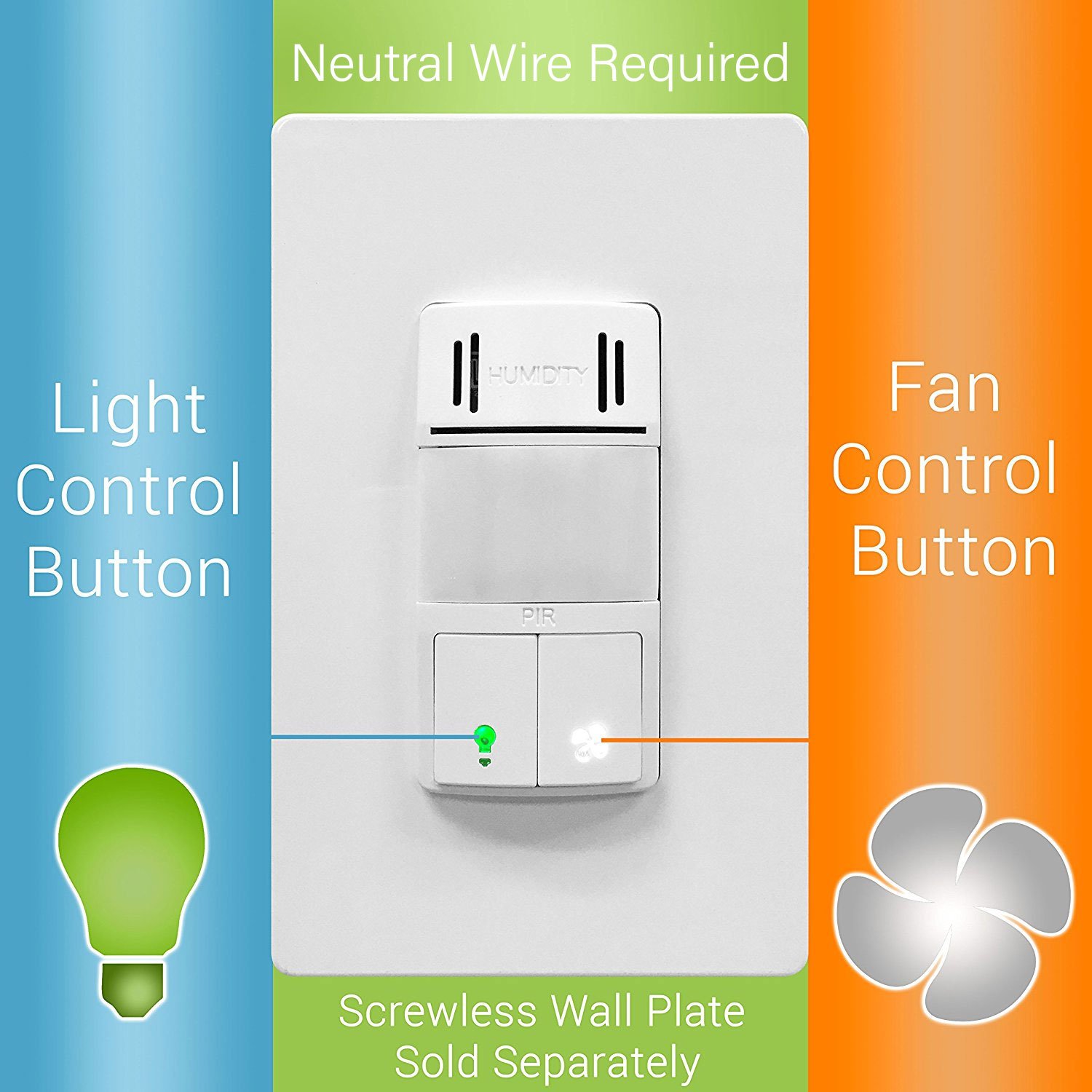 TOPGREENER TDHOS5 Humidity Sensor Switch, Dual Tech Humidity PIR Motion  Sensor Switch for Separate Fan and Light Control, Bathroom Fan Timer Wall  Switch, ...