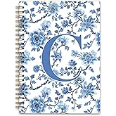 NaZaUK Blue Initial C Custom Notebook Journal, Personalized Teen Girl Gifts, Journal for Teen Girls, Monogrammed Gifts for Women Teen Girls, Custom Journal, College Ruled Spiral Notebook 5.5 x 8.3