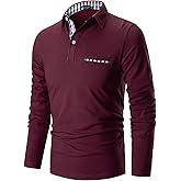 STTLZMC Polo Shirts for Men Long Sleeve Casual Fit Plaid Collar T-Shirts