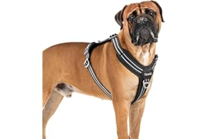 Tacwild No Pull Dog Harness - Adjustable Reflective Dog Vest with Metal Snap, Soft Breathable Mesh No Choke Puppy Harness, Easy to Put on & Take Off (Black-XL)