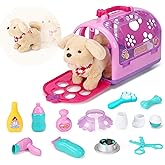 Sotodik Pet Care Play Set Electric Vet Play Set-Walking ,Barking,Tail Wagging Little Plush Dog Grooming Toys with Puppy Carrier Feeding Dog Educational Toys for Toddler Kids