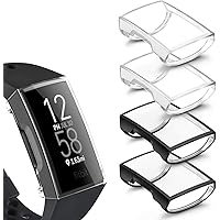 4 Pack Cases Compatible with Fitbit Charge 4 / Charge 3 Screen Protector, Soft Slim Ultra Clear Protective Case Cover…