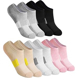 5 Pairs Women's Low Cut No Show Socks, Non-Slip Athletic Cotton Invisible Socks, Assorted 5 Colors, US 6-9