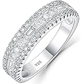Newshe Jewellery Moissanite Rings for Women 925 Sterling Silver Wedding Bands Pave Emerald Eternity Band Ring Size 5-13