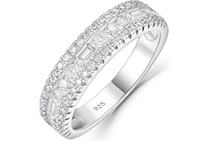 Newshe Jewellery Moissanite Wedding Bands for Women 925 Sterling Silver Eternity Rings Emerald Promise Engagement Size 5-10