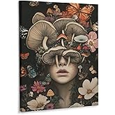 Mushroom Canvas Wall Art Print For Bathroom Bedroom Living Room Flowers Framed Canvas Poster Picture Painting Hotel Restaurant Bar Office Home Wall Decor 12x16 Inch