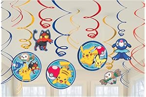 AMSCAN Pokemon Spiral Hanging Decorations (Pack of 12) - Multicolor Paper Swirls - Perfect for Kids' Themed Parties & Events