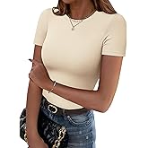 Zeagoo Women Crewneck Slim Fitted Short Sleeve T Shirts Cute Stretchy Bodycon Basic Tee Tops