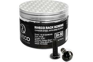 RIVECO 100PCS 10-32 Rack Screws for Server Cabinets & Racks Tapered Holes Mounting Network Equipment Audio Devices, Carbon Steel Black
