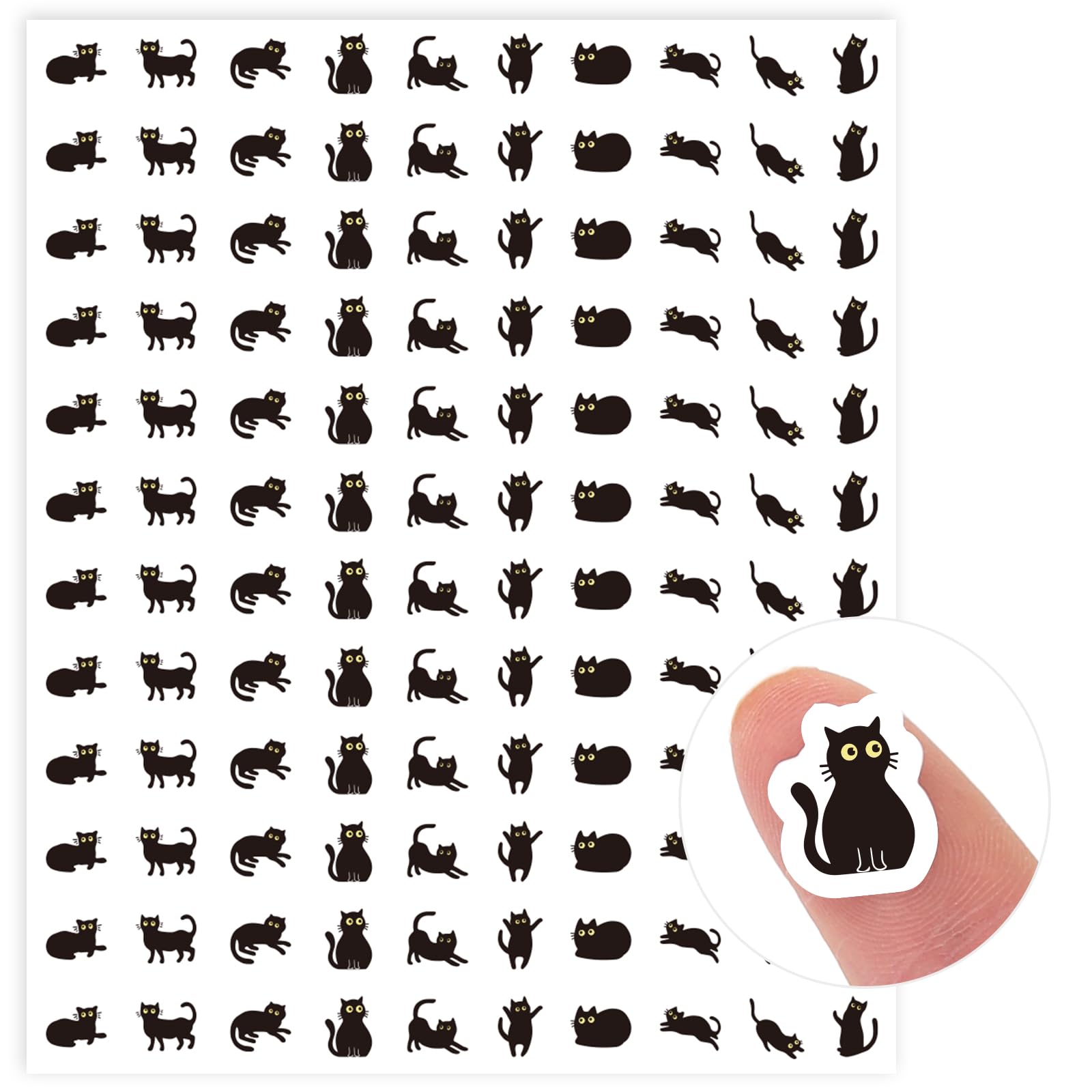 JarThenaAMCS 2400Pcs Mini Black Cat Sticker Cute Kitten Paper Decal Self-Adhesive Sticker for Planner Reward Envelope Scrapbook DIY Supplies, 0.5 in