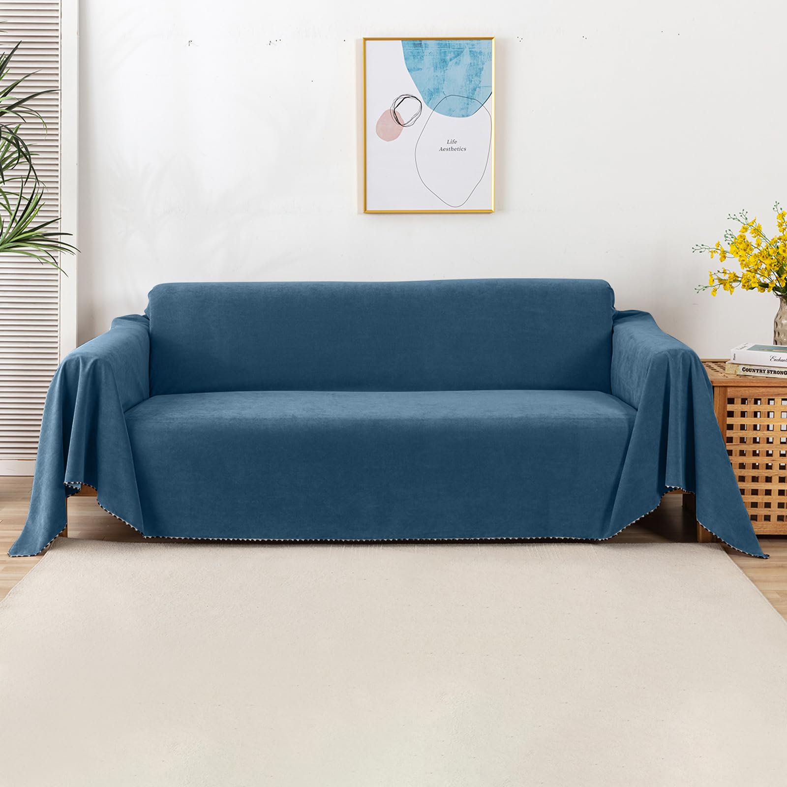 VanderHOME Modern Simple Sofa Throw 1/2/3/4 Seater Soft Decorative Throws for the Sofa Breathable Soft Blanket Sofa Protector for Settees Couch Sofa Bed and Armchair 180 * 300cm-Dark blue