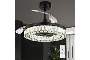 OUPAVOCS Ceiling Fans with Light and Remote, Black Retractable Ceiling Fan Light Fixture with 3-Color Changeable LED Lights, 42”Chandelier Modern Fan Invisible Blades for Patio Living Room,Bedroom