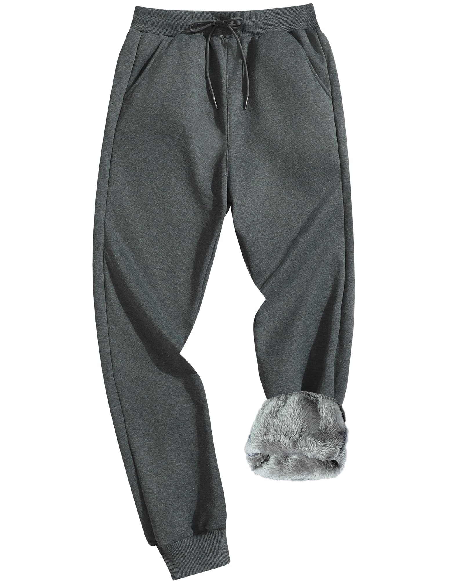 MACHLAB Men's Winter Fleece Joggers Pants Sherpa Lined Sweatpants Warm Thick Track Pants Charcoal Grey#JM07 2XL Image