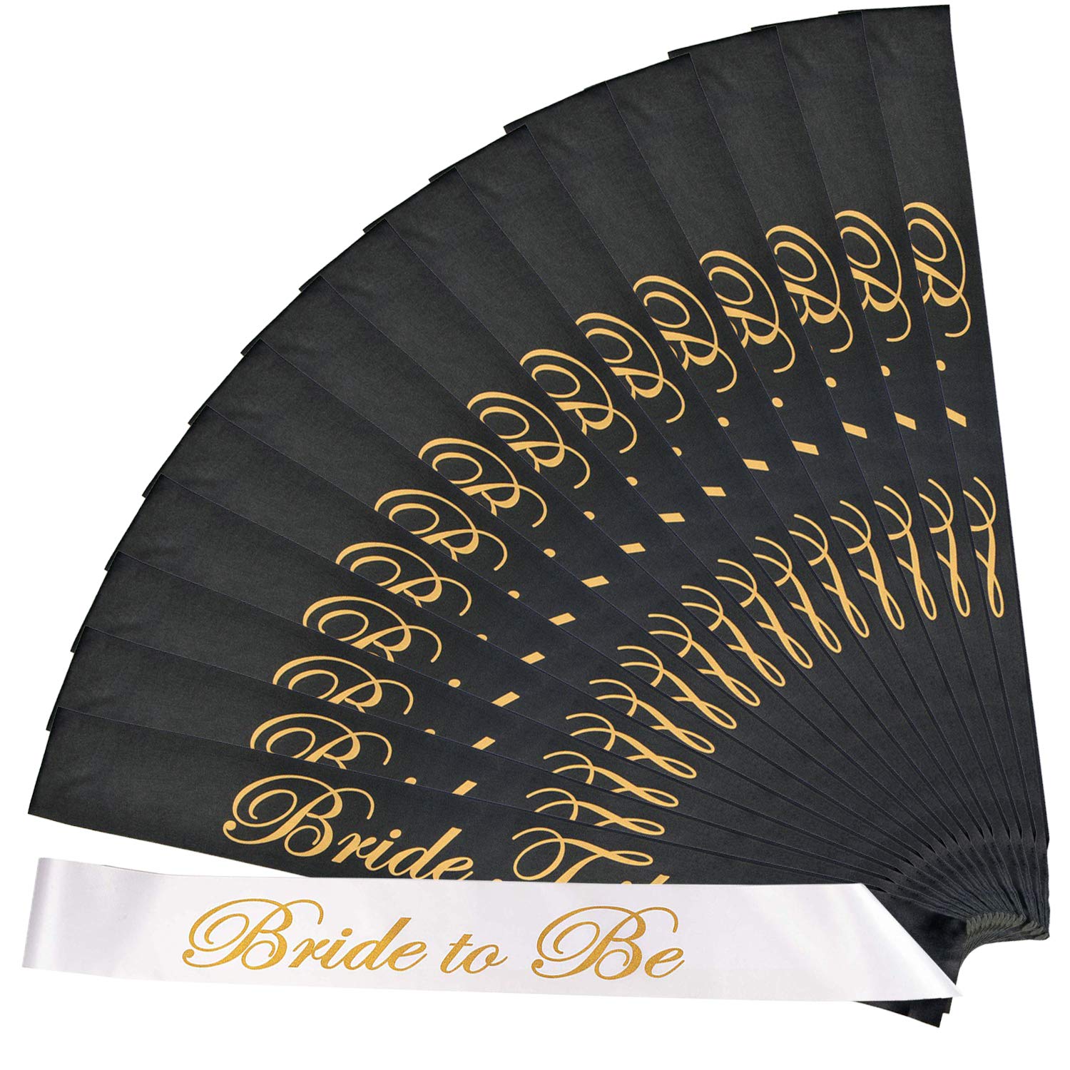 ANDERK 16 Pieces Bride to Be Sashes Set, 15 Pieces Black with 1 Piece White Sash's Gold Text for Hen Night Party Wedding Ladies Night Out