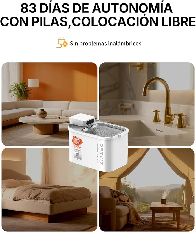 EVERSWEET MAX 2 Fonte Sem Fios para Gatos, Resistente ao Calor, com Sensor de Movimento, Bateria Recarregável de 5000mAh, Controlo por Aplicação, Bebedor Automático para Gato de 3L, Aço Inoxidável