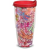 Tervis Made in USA Double Walled Dragonfly Mandala Insulated Tumbler Cup Keeps Drinks Cold & Hot, 24oz, Red