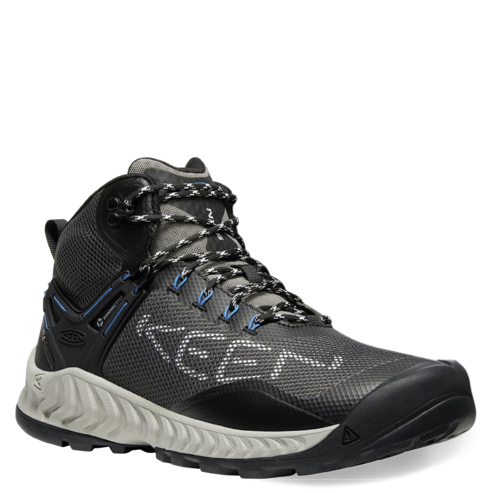 KEEN Men’s NXIS Evo Mid Height Waterproof Fast Packing Hiking Boots, Magnet/Bright Cobalt, 11