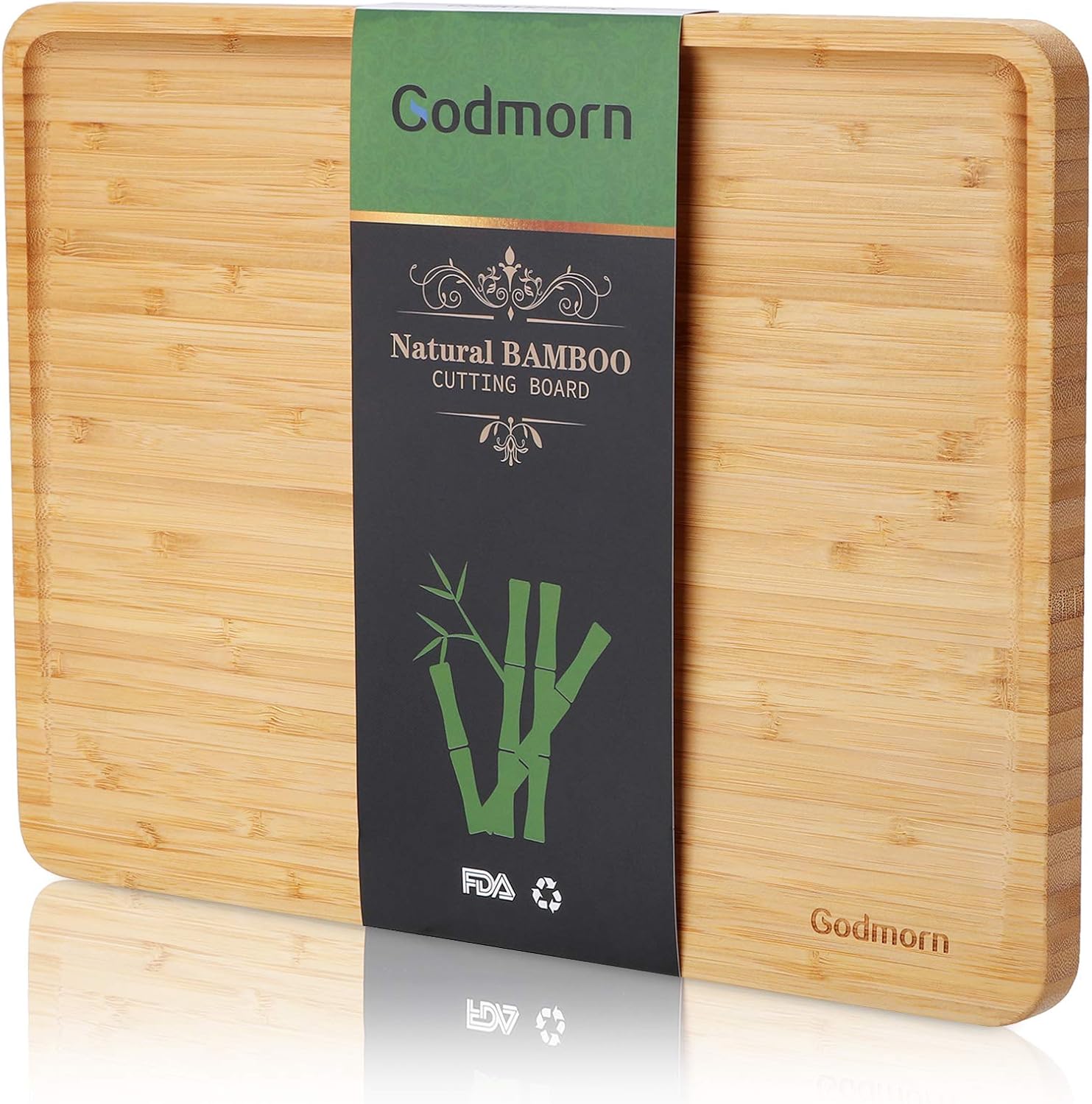 Bamboo Cutting Board for Kitchen with Juice Groove, Godmorn Large Chopping Board for Meat,Vegetable,Cheese, Food, 2021-Updated Slope Design ,15 x 11