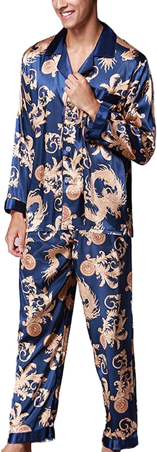Pajamas Men Men Pajamas Tops and Silky Pants Sets Comfortable Homewear