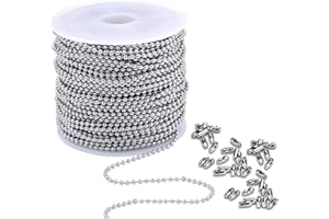 Cadikez Stainless Steel Ball Bead Chain [1.5mm/50Feet] Chains Spool with 30 PCS Connectors for Jewelry Making