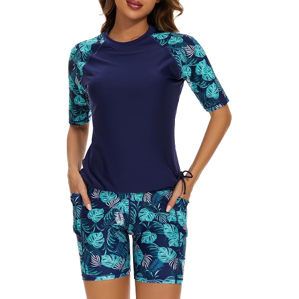 Lu's Chic Damen Rashguard Set – Kurzärmelig Mit Boyleg-Shorts & Gepolstertem BH