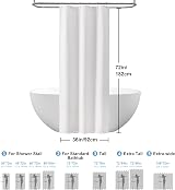 Waterproof Narrow Shower Curtain 92x182cm White view 5