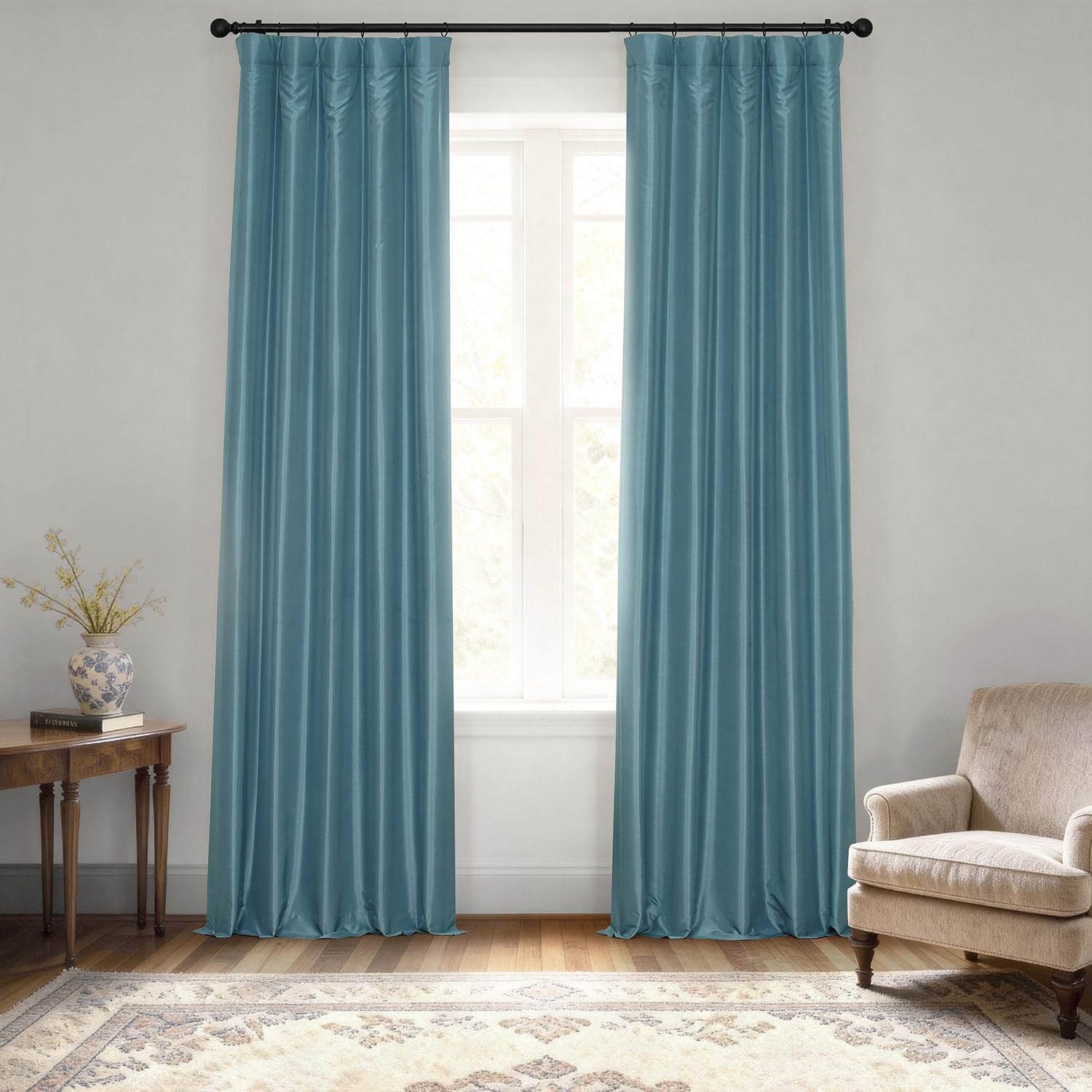 HPD Half Price Drapes Room Darkening Curtains for Bedroom Vintage Textured Faux Dupioni Silk Curtains for Living Room (1 Panel), 50 X 120, Nassau Blue