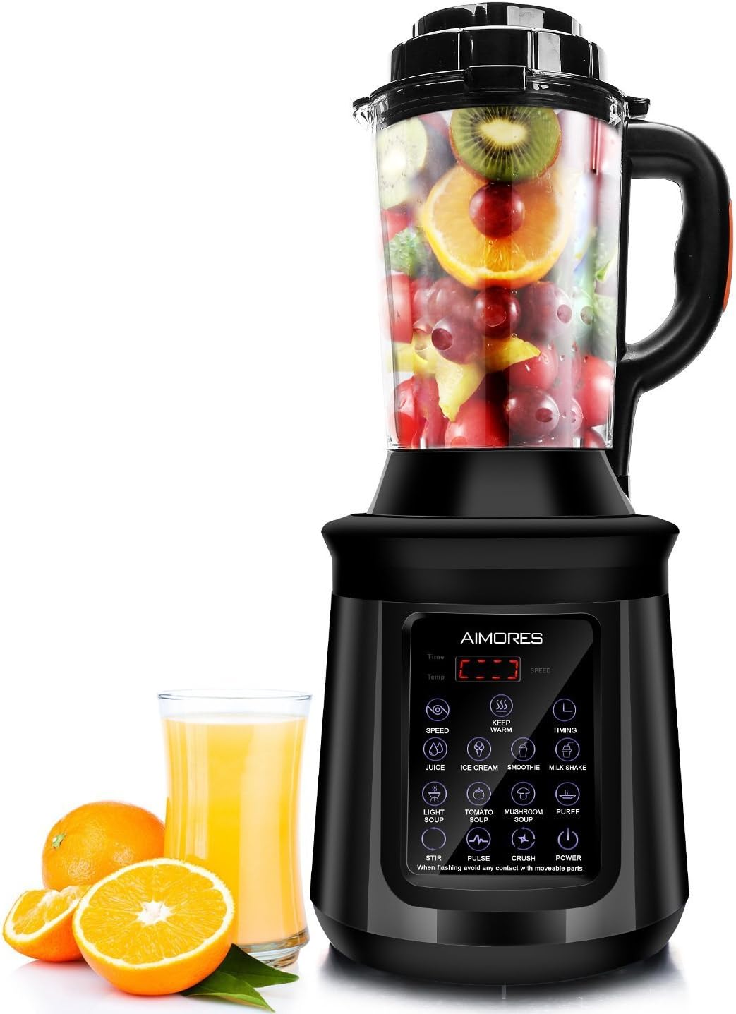 Aimores Commercial Blender - Heating Soup Maker - 8 Pre-Programmed - 62oz. Boron Glass Pitcher - Shockproof Design - LED Touch Screen Control - CE,LFGB,RoSH Certified