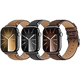 Wristitani 3 Pack Leather Bands Compatible With Apple Watch Bands 44mm 45mm 46mm 49mm 40mm 41mm 42mm for Men,Genuine Leather Replacement Straps for iWatch Ultra3/2/1 SE3/2/1 Series 11/10/9/8/7/6/5/4