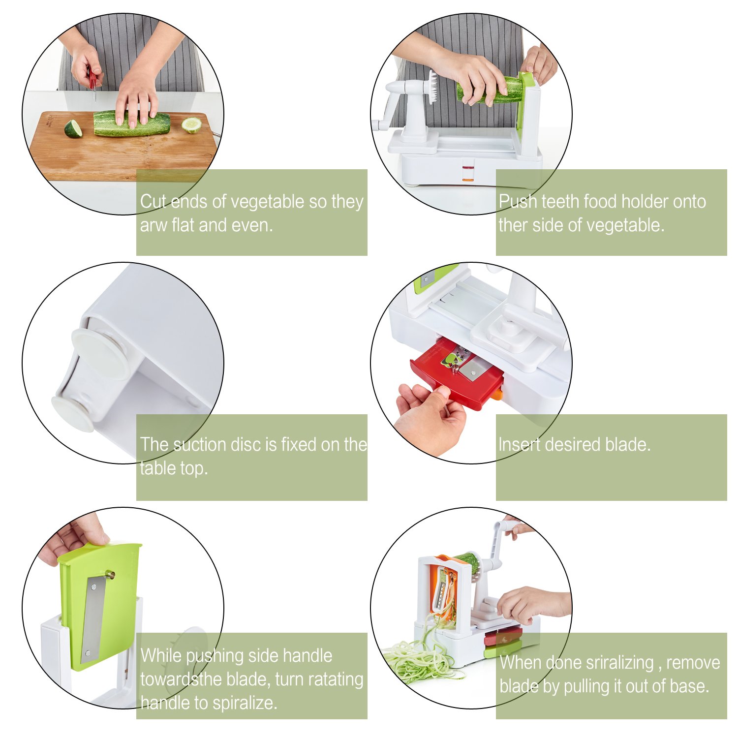 Spiralizer Vegetable Slicer - 5-Blade Veggie Spiral Slicer with Powerful Suction Base, Fit Kitchen Veggie Pasta Salad Creations, Cut and Shred Zucchini Zoodles, Cucumbers, Onions, BPA Free