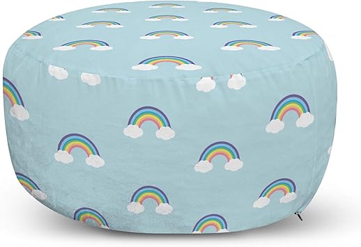ambesonne rainbow ottoman pouf simplistic cartoon clouds repetitive illustraiton decorative soft foot rest with removable cover living room and