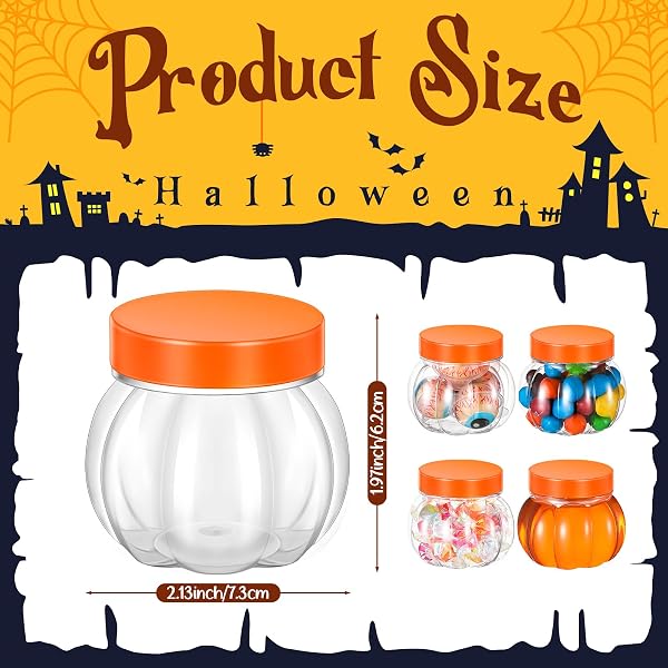 HSEI 50 PCS 5 OZ/ 150 ML PLASTIC PUMPKIN CANDY JARS HALLOWEEN LARGE CANDY BOWL FALL THANKSGIVING JAR WITH LIDS PLASTIC PUMPKIN CONTAINERS FOR HALLOWEEN PARTY DECORATION (HOT PINK,BLACK)