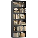 FOTOSOK 6-Tier Open Bookcase and Bookshelf, Freestanding Display Storage Shelves Tall Bookcase for Bedroom, Living Room and Office, Black