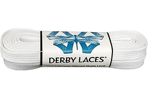 Derby Laces Solid White - Flat, 10mm Wide, for Boots, Skates, Roller Derby, and Hockey Skates (72 Inch / 183 cm)