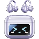 MAcnas Open Ear Clip Headphones Wireless Earbuds Bluetooth 5.4 Sports Earphones with Wireless LED Touch Screen Waterproof in Ear Earphones for Pad Tablet Laptop Android/iOS Phones (Purple)
