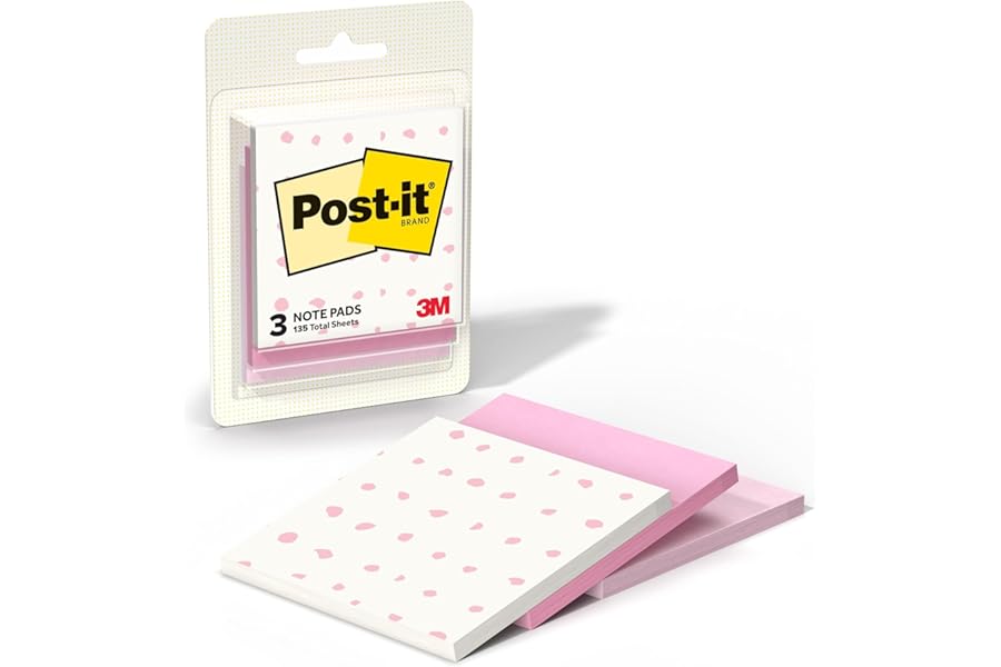 Post-it Polished Patterns Sticky Notes, Bubble Blush Design Featuring 1 Dot Pattern, 1 Positively Pink, and 1 Pink Salt Sticky Note Pad, 3 in. x 2.9 in., 45 Sheets per Pad